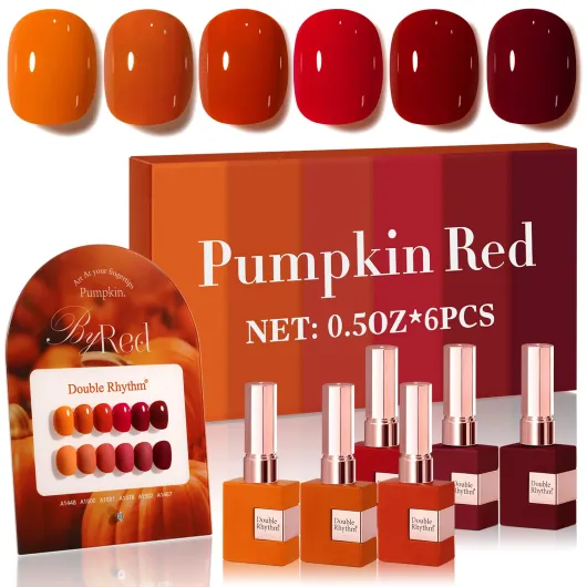 6 Pcs 15 ML Gel Polish Set Same Color Same Bottle Soak Off Gel Polish Kit Nail Art Manicure Salon DIY at Home for Women (Dark Light Brown Orange Maroon-T6-6) Pumpkin Red