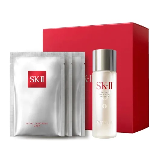 SK-II Glow Up Duo Anti-Aging Skin Care Set - Includes Facial Treatment Essence Skincare & 3 Hydrating Face Masks - Targets the Appearance of Fine Lines, Sun Spots & Dull Skin (4 Count)