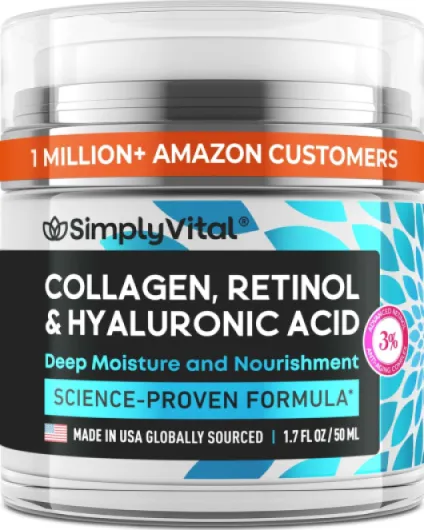 Collagen, Retinol & Hyaluronic Acid Cream - Anti-Aging Face Moisturizer for Face, Firming Skin Care Neck & Décolleté - Made in USA, Daily Moisturizer Face Cream Day & Night - 1.7 fl.oz - Cream 1.7 Fl Oz (Pack of 1)