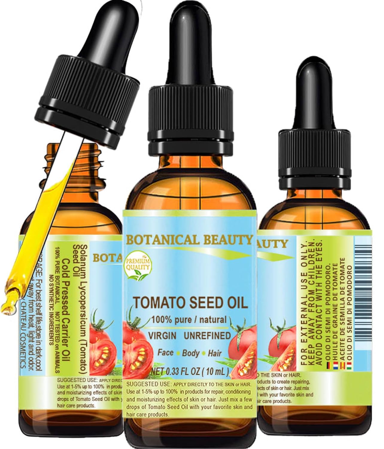 TOMATO SEED OIL 100% Pure Natural Virgin Unrefined Cold-pressed Carrier Oil for Face, Skin, Body, Hair, Lip, Nails - Rich in Vitamin E, Lycopene (0.33 Fl Oz)