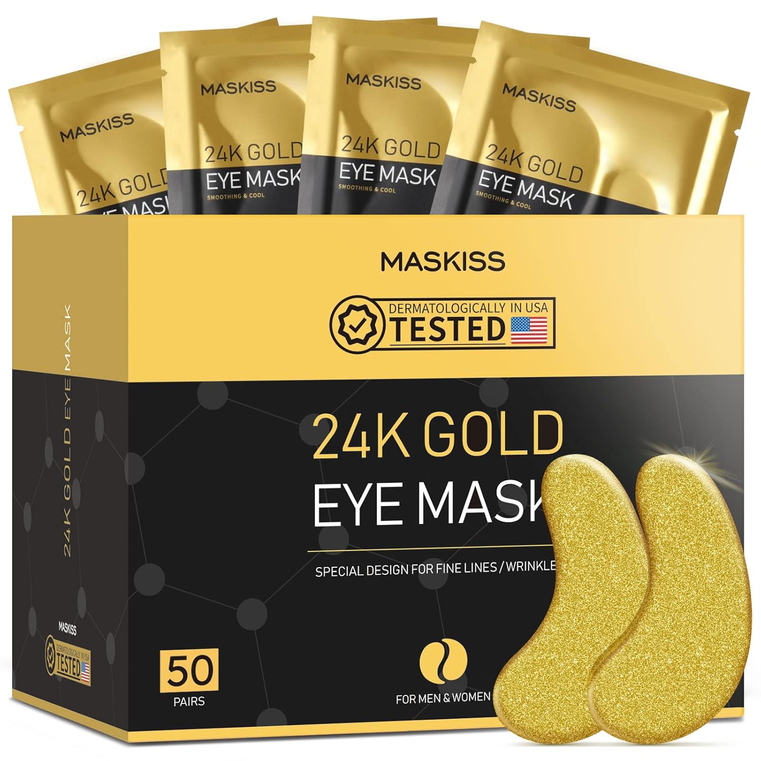 24k Gold Under Eye Patches (50 Pairs), eye mask, Collagen Skin Care Products, Eye Patches for Puffy Eyes, eye masks for dark circles and puffiness Gold (50 Pairs)