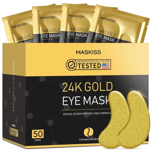 24k Gold Under Eye Patches (50 Pairs), eye mask, Collagen Skin Care Products, Eye Patches for Puffy Eyes, eye masks for dark circles and puffiness Gold (50 Pairs)