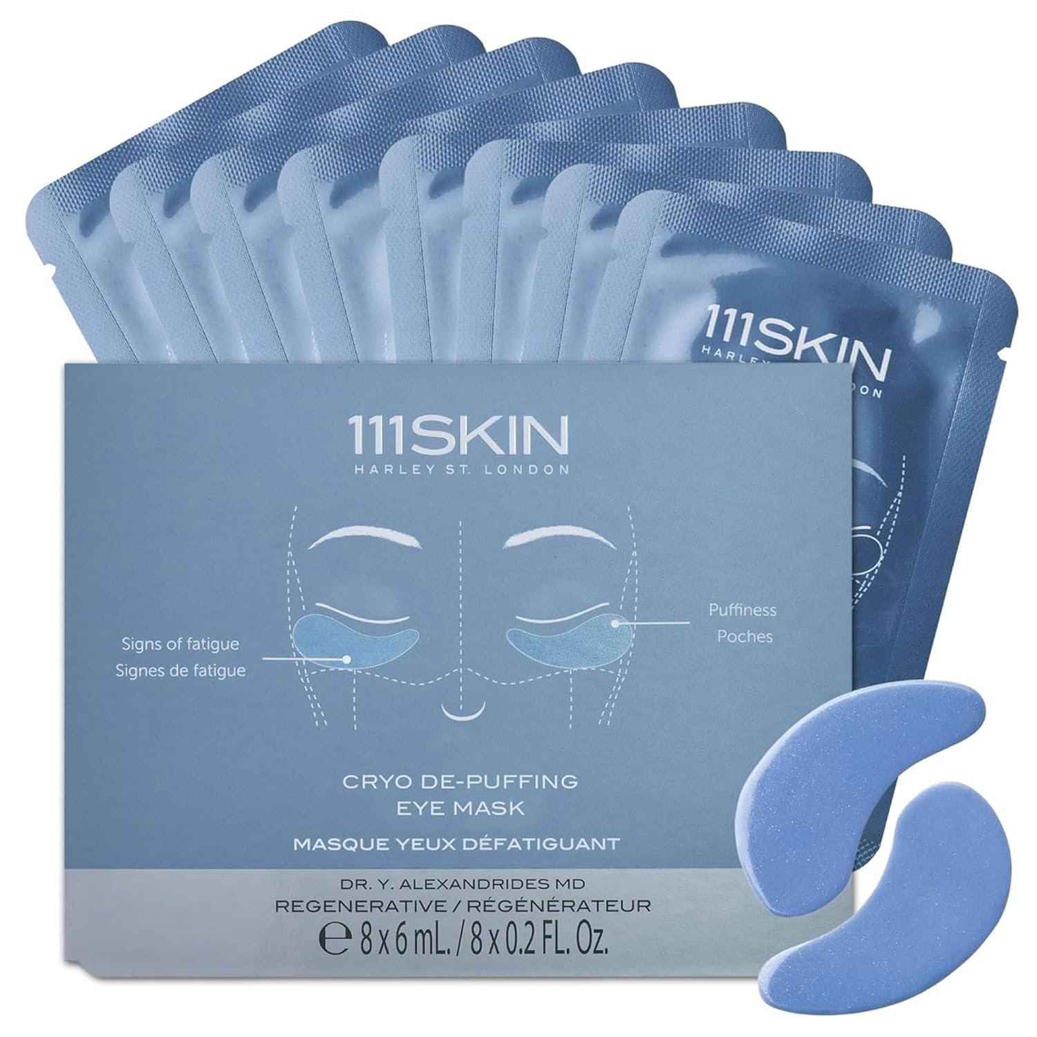 Cryo De-Puffing Eye Mask, Hydrating Under Eye Patches for Puffy Eyes & Dark Circles with Seaweed Extract, Vit E & Peptide Complex, Nourishing Formula for Fine Lines & Puffiness, 8 Pairs, Blue Blue Cryo De-Puffing