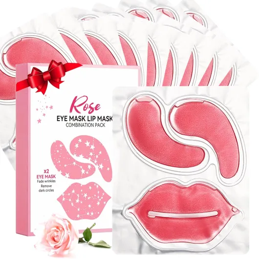 10 Pair Under Eye Mask & 10 Pair Lip Mask Skincare Set, Rose Pink Lip Patches & Under Eye Patches for Puffy Eyes, Dark Circles, Dry Lips Lines, Deep Hydrating Moisturizing, Gifts for Mom Women Rose 1 Count (Pack of 10)