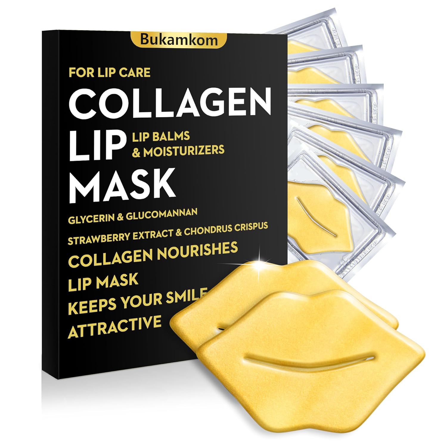 Collagen Lip Mask Patches Golden Sheets 20 Pack,24k Gold Overnight Lips Masks Moisturized Lips,Soothing & Nourishing Moisture,Anti-Aging,Bulk Lip Patches masks Individually Wrapped