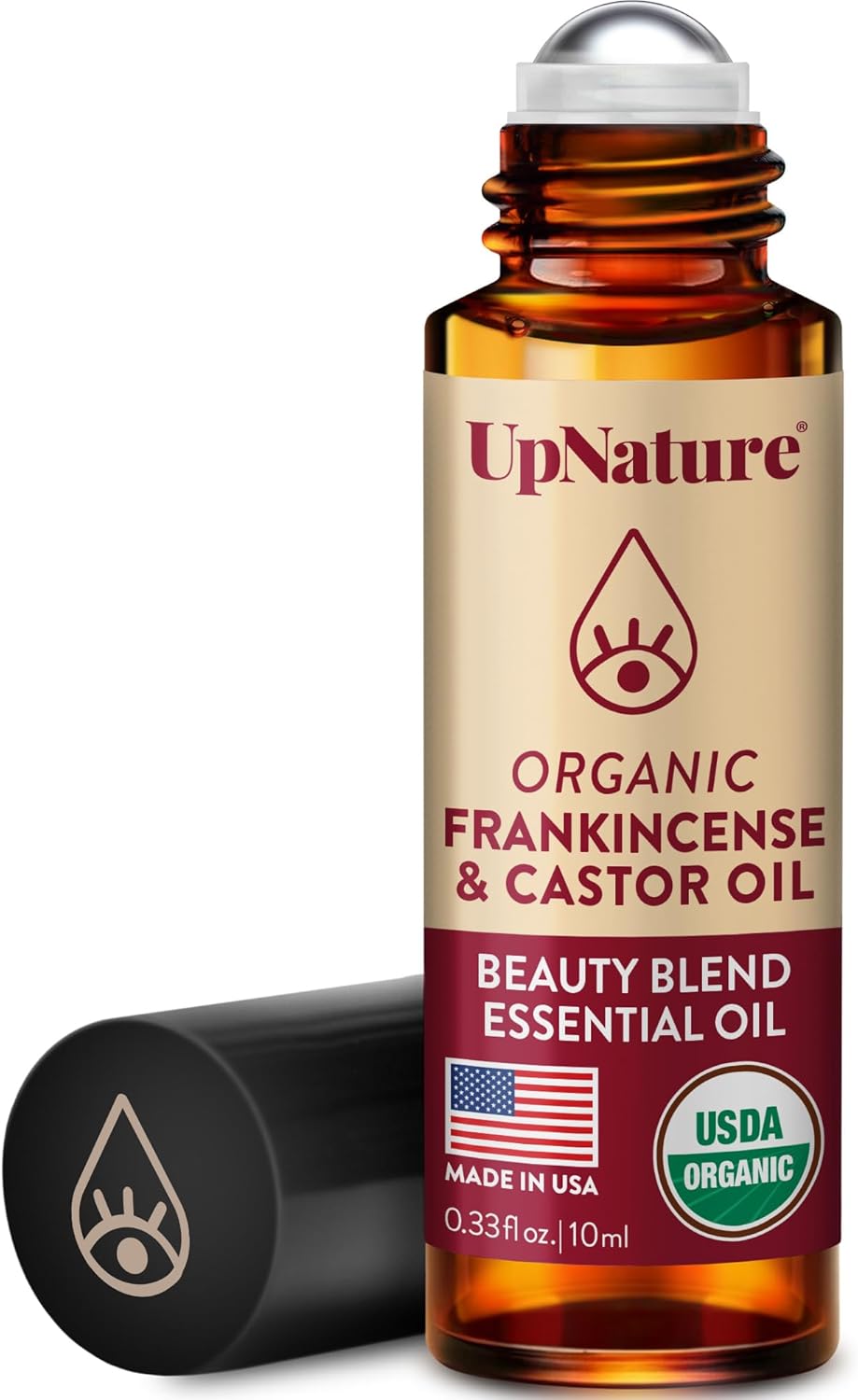 Organic Castor Oil and Frankincense Roll On – 100% Pure Hexane Free Castor Oil & Frankincense Under Eye Roller for Face - Wrinkles Dark Circles Beauty Rollerball Organic Castor Oil + Frankincense 0.33 Fl Oz (Pack of 1)