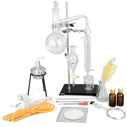Essential Oil Distillation Kit - 500ml Distillation Apparatus Water Distiller 3.3 Boro Lab Glassware Distillation Kit with 24/40 Joint, 31pcs Set