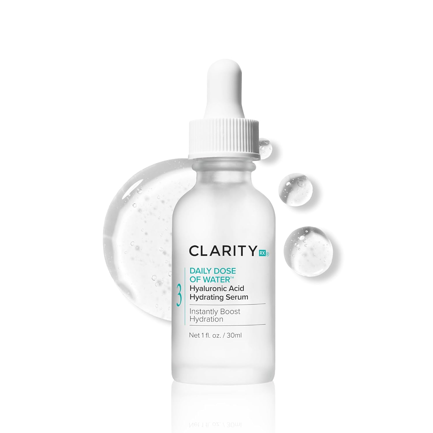 ClarityRx Daily Dose of Water Hyaluronic Acid Serum for Face, Daily Anti Aging Hydrating Serum Treatment for Dry, Dull Skin, Natural & Plant Based 1 Fl Oz (Pack of 1)