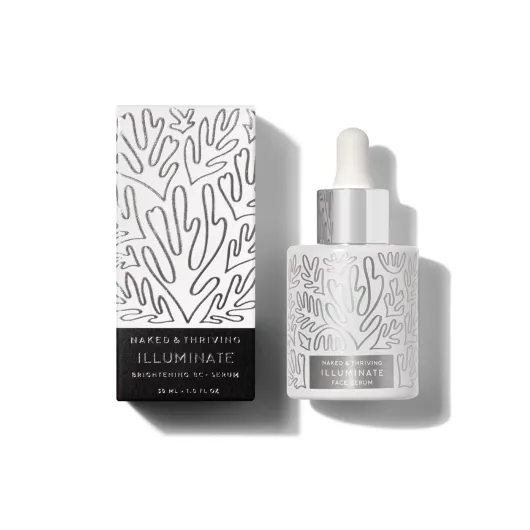 Naked & Thriving Illuminate BC+ Face Serum - Hyaluronic Acid, Vitamin C, Bakuchiol - Organic, Vegan, & Naturally-Derived Skin Care - For Mature Skin, Visible Spots and Wrinkles (1.0 fl oz/30 mL)