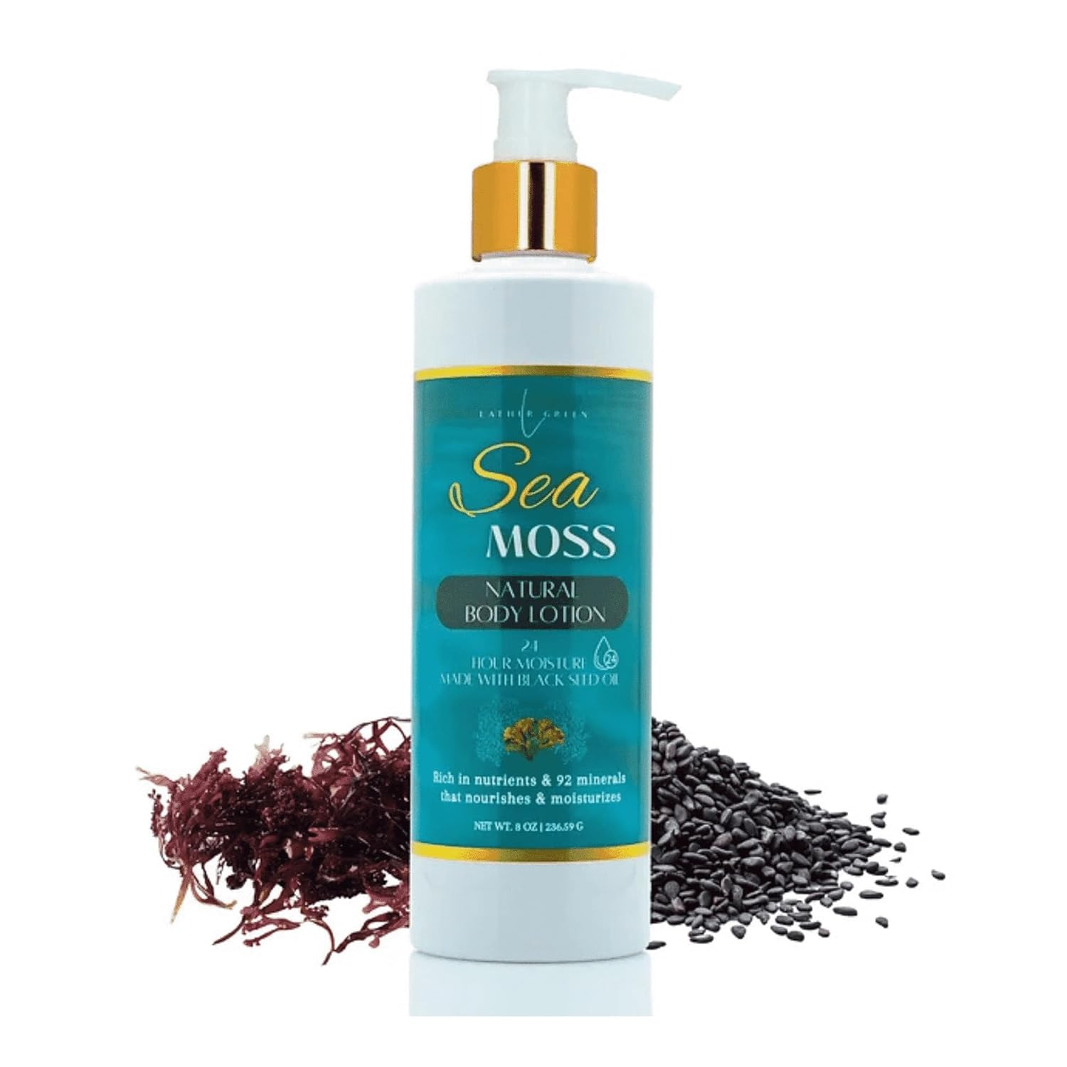 Sea Moss Natural Body Lotion with Black Seed Oil - 24-Hour Moisture for Dry & Sensitive Skin, 8 oz