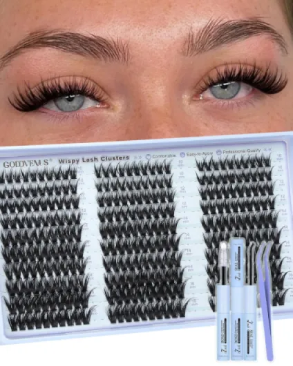 Wispy Lash Clusters Kit Natural Fairy Wet Eyelash Clusters Kit 300 Pcs Cluster Eyelash Extensions Kit for DIY Reusable Waterproof Individual Lash Extension (10-16mm CC Curl) F-fairy lash cluster kit