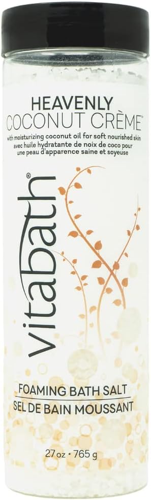 Heavenly Coconut Crème Foaming Bath Salts Relaxing Bubble Aromatherapy Skincare - Muscle & Body Ache Soothing & Skin Nourishing Foamy Soak for Women & Men – 27 oz