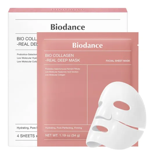 Bio-Collagen Real Deep Mask, Hydrating Overnight Hydrogel Mask, Pore Minimizing, Elasticity, Plumping Improvement, Korean Skincare, Stocking Stuffers for Teen Girls - 1.19oz(34g) x 4ea Collagen 4 Count (Pack of 1)