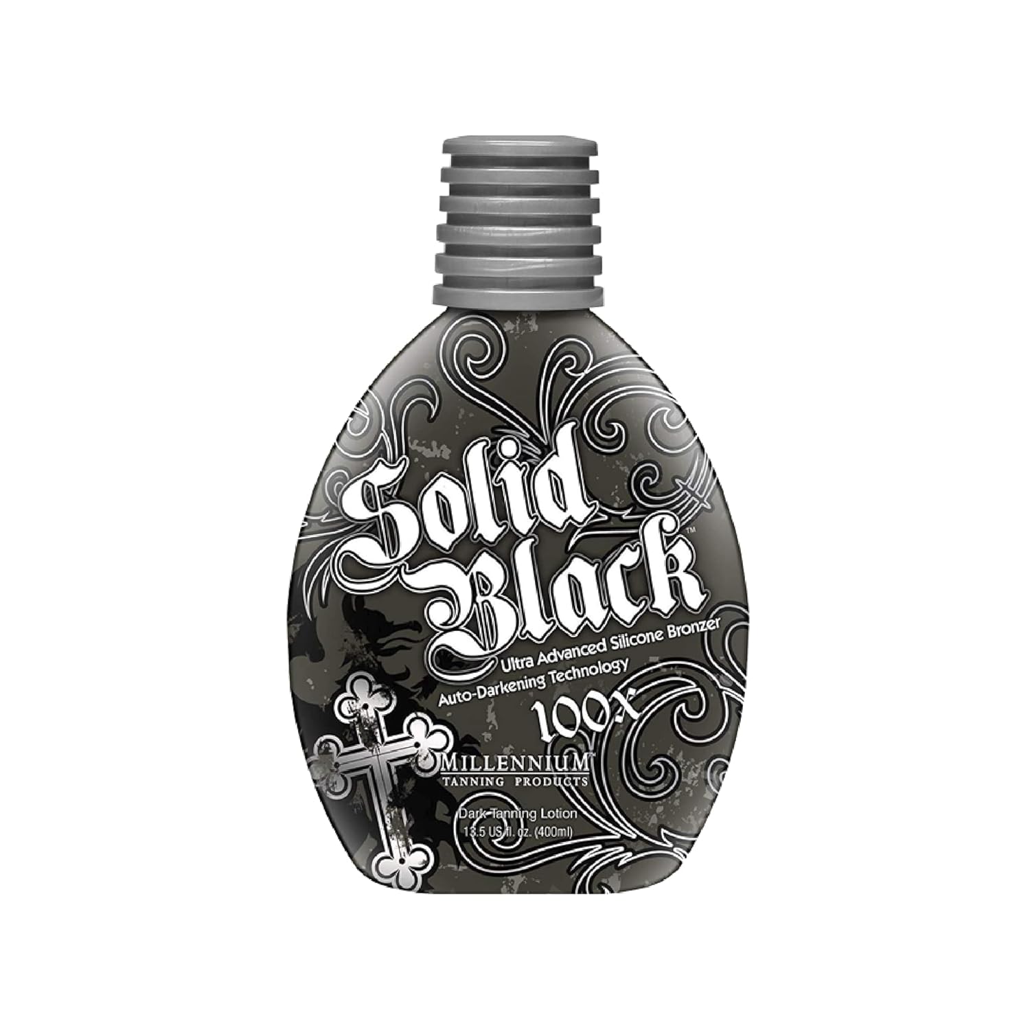 SOLID BLACK 100X Dark Tanning Lotion Indoor Outdoor Tan Enhancing Silicone Bronzer Tanning Bed Lotion 13.5 Fl oz (400 ml) 1 Fl Oz (Pack of 1)
