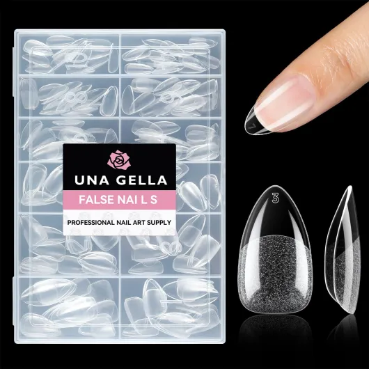Short Almond Fake Nails 216pcs Pre-shape Gel Acrylic Nail Tips for Full Cover Nail Extension Home DIY Nail Salon 12 Sizes Gelly Tips A-Short Almond
