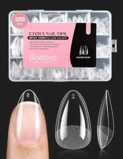 Beetles Gel Nail Tips Etch-X, Almond Short Fake Nails, 288pcs 12 Sizes, Press on Pre-Etched Half Matte Full Cover Acrylic False Nail Tips Almond Shape Nail Supplies Easy DIY Extension Gift for Women 1-2-Almond Short 288pcs (Etch X Nail Tips)