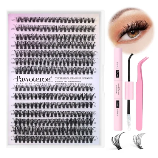 Lash Extension Kit DIY 280pcs Lash Clusters Eyelash Extension Kit, 9-16mm 30D 40D Individual Lashes Kit with Lash Bond and Seal, Lash Tweezers for Self Use (30D&40D, 0.07D, 9-16mm, Kit) 30D&40D KIT
