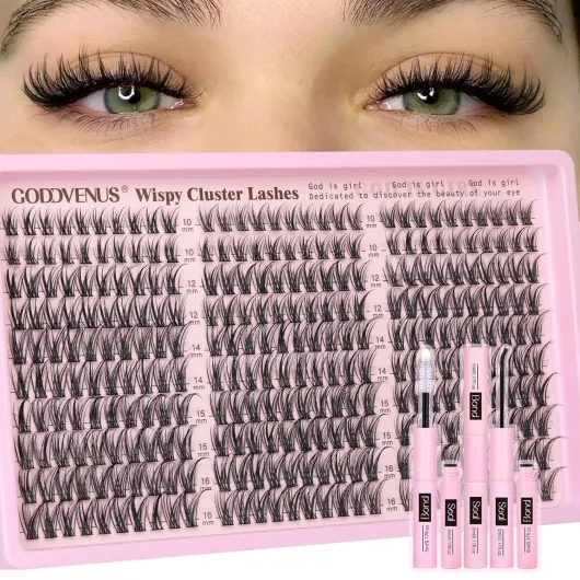 Lash Clusters Kit Wispy Eyelash Clusters Lashes Natural DIY Lash Extension Kit 10-16mm Cluster Eyelash Extensions Kit 300pcs C Curl Individual Lashes Cluster Eyelash (No Tweezers) E-CC Curl No Tweezers