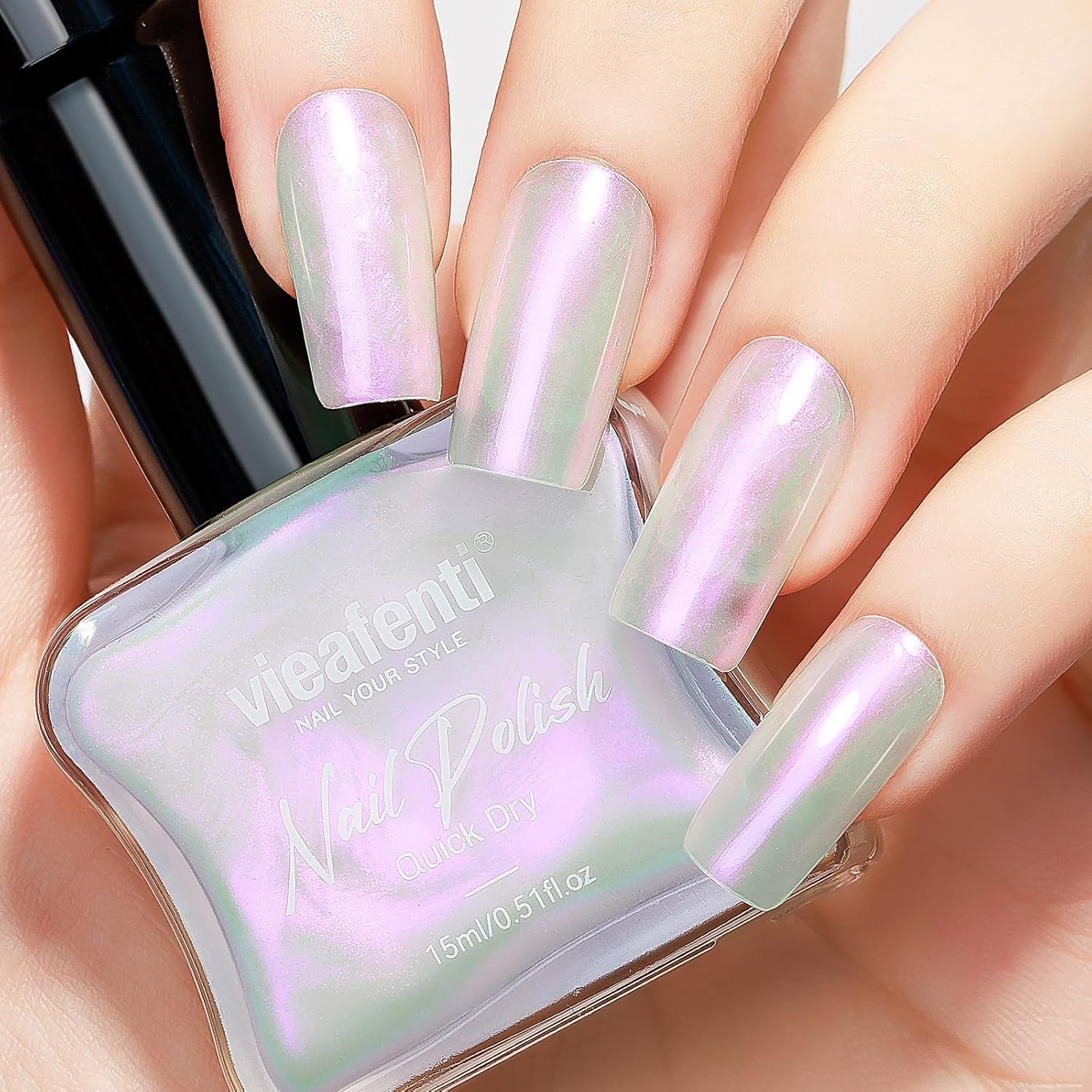Pearl Pink Iridescent Nail Polish 15ml - Aurora Mermaid & Unicorn Glossy, Quick Dry Air Dry Long Lasting, Oil-Based Vegan Nail Art Polish - DIY at Home