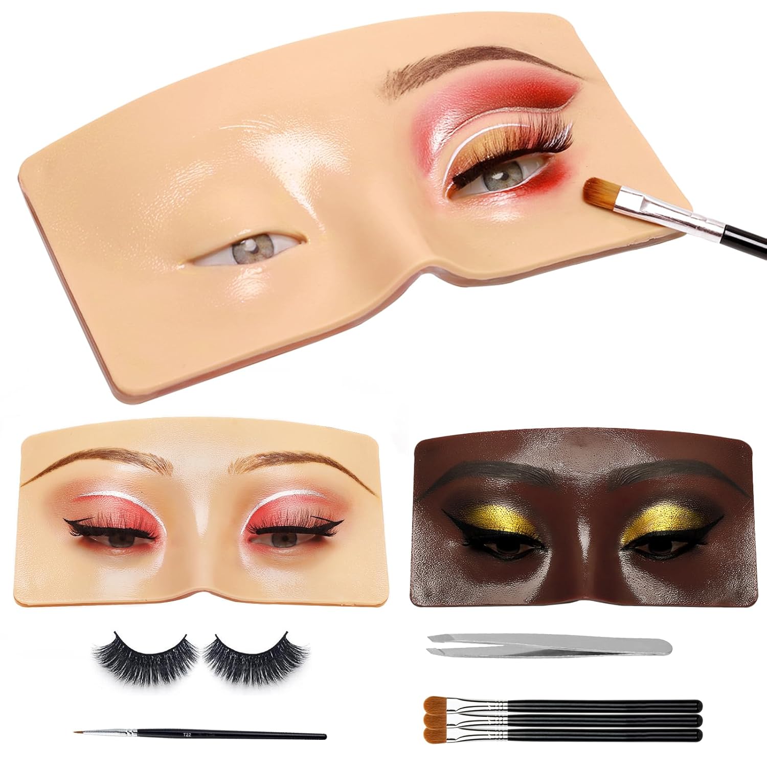 3D Eye Makeup Face Practice Board, Perfect Aid to Makeup Practicing Face Board, Reusable Silicone Face to Practice Makeup Mannequin for Beginners to Practice Eyesmakeup Kit (White)