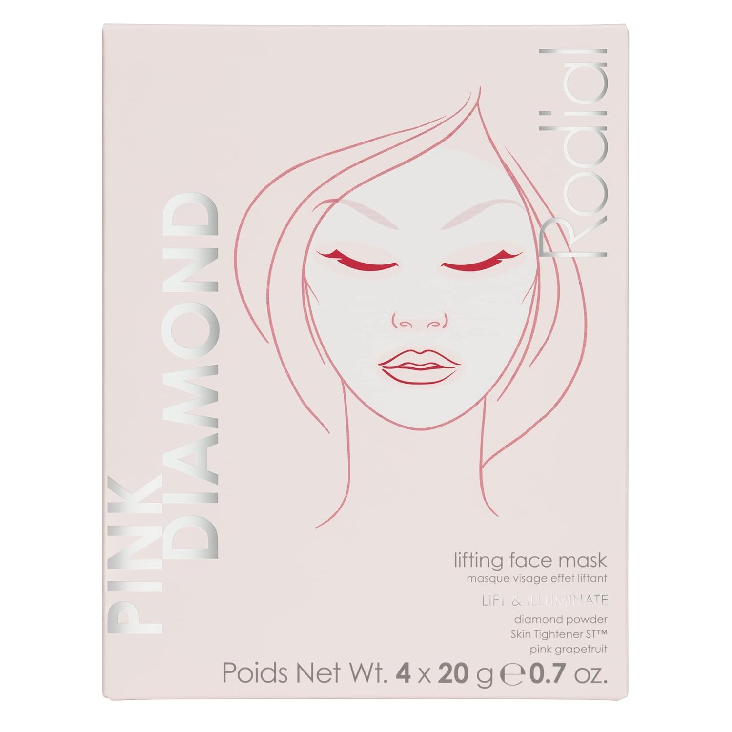 Pink Diamond Lifting Face Sheet Mask (4 Sachets), Diamond Powder, Vitamine C, Skin Tightener ST, Deeply Moisturising Sheet Mask, Even Skin Tone, Sheet Mask for Wrinkles and Lines