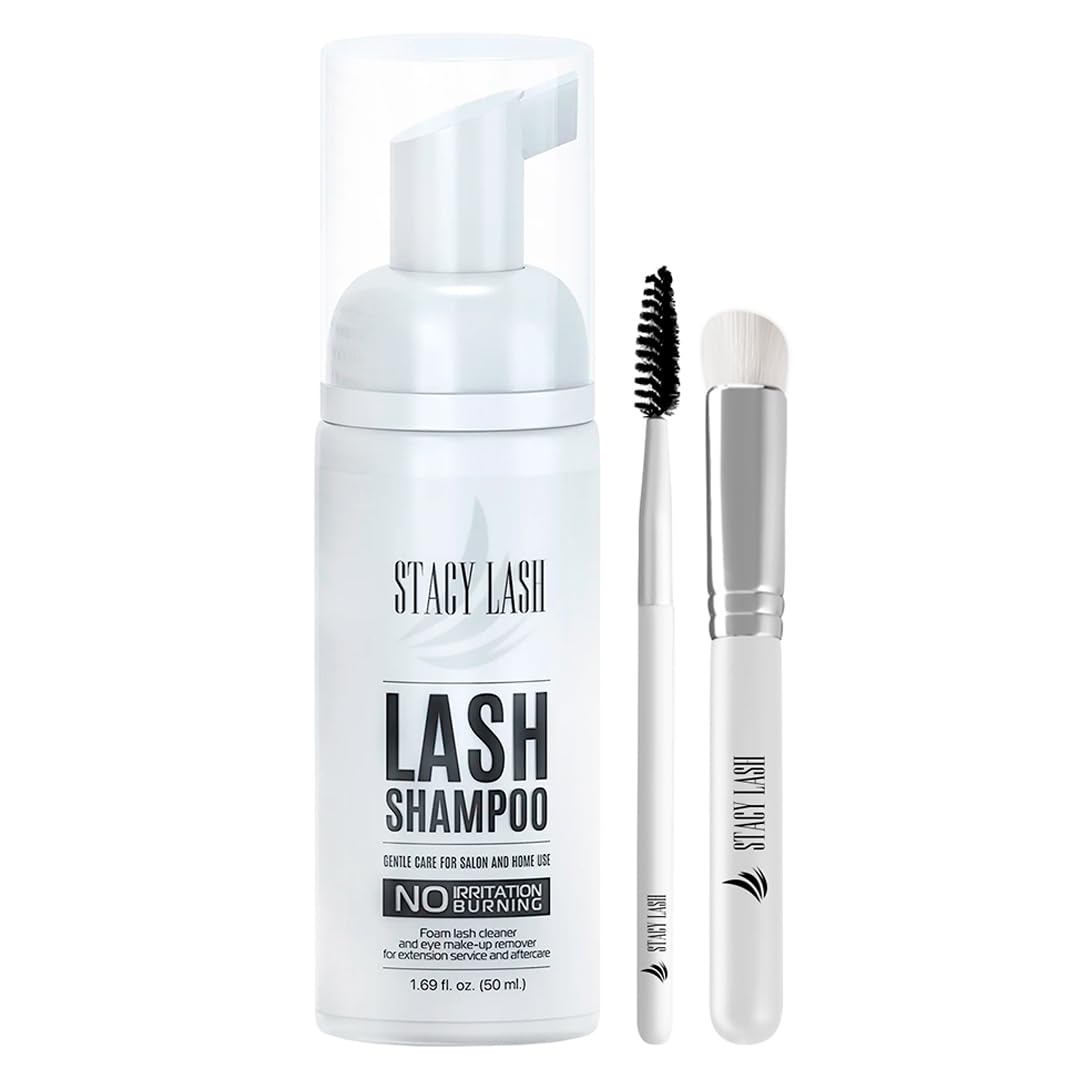 Eyelash Extension Shampoo + Brush / 1.69 fl.oz / 50ml / Eyelid Foaming Cleanser/Wash for Extensions & Natural Lashes/Safe Makeup Remover/Supplies for Professional & Home Use 1.69 fl oz (50 ml)