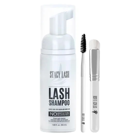 Eyelash Extension Shampoo + Brush / 1.69 fl.oz / 50ml / Eyelid Foaming Cleanser/Wash for Extensions & Natural Lashes/Safe Makeup Remover/Supplies for Professional & Home Use 1.69 fl oz (50 ml)