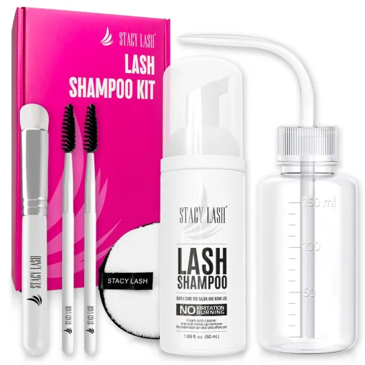 Lash Shampoo Kit Foaming Cleanser with Eye Lash Spoolies & Rinse Bottle & Cleansing Pad & Brush for Eyelash Extensions & Clusters & Natural Eyelashes 1.69 fl oz (50 ml) Lash Shampoo Kit
