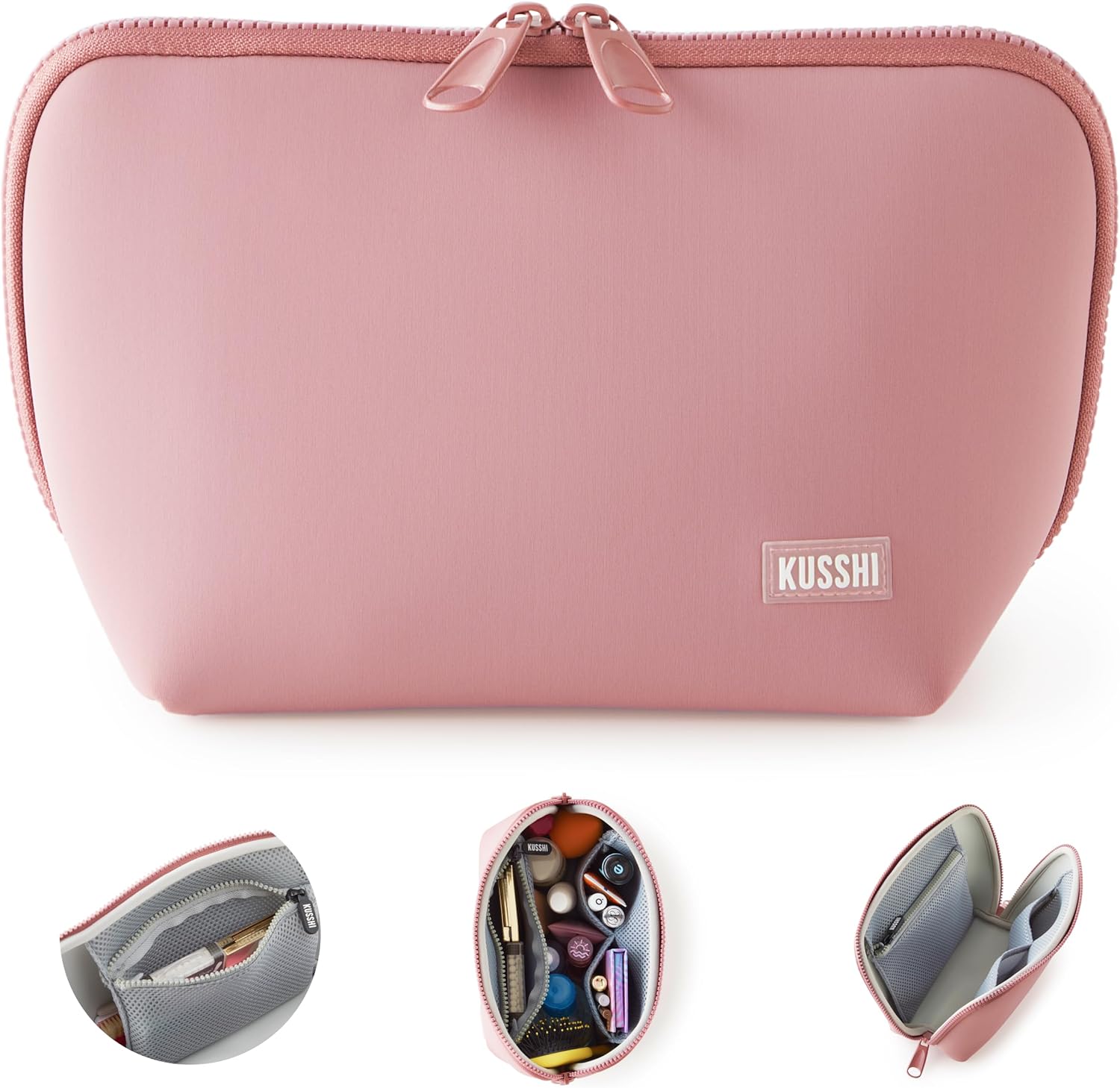 Neoprene Makeup Bag - Washable Makeup Bag for Stress Free Travel (Mauve/Stone)