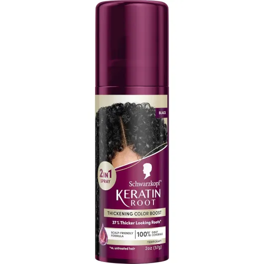 Keratin Root Temporary Hair Color Spray, Dark Brown, Instant Gray Coverage, Thicker, Fuller-Looking Roots, Easy-to-Use, No Ammonia, Low Mess Application, Scalp Friendly Black