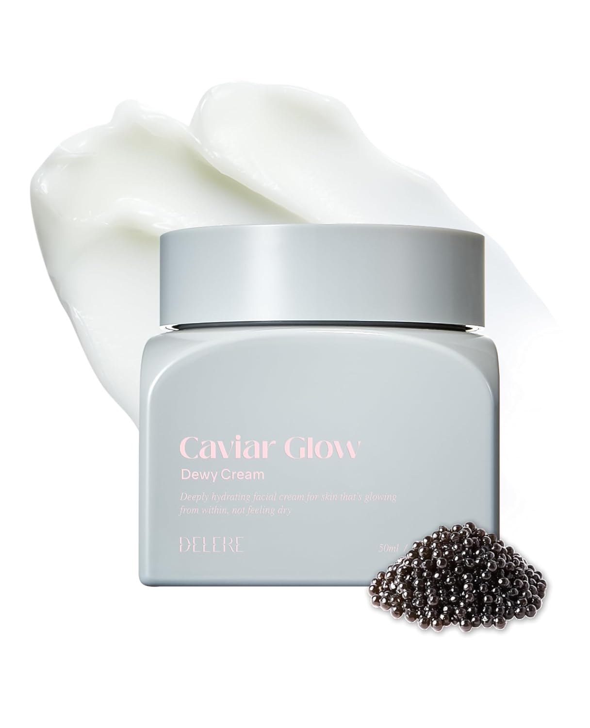 Caviar Glow Dewy Cream - Hydrating Caviar Collagen Cream - Korean Hyaluronic Acid Moisturizer for Radiant Glass Skin, 1.7oz