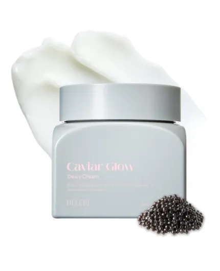 Caviar Glow Dewy Cream - Hydrating Caviar Collagen Cream - Korean Hyaluronic Acid Moisturizer for Radiant Glass Skin, 1.7oz