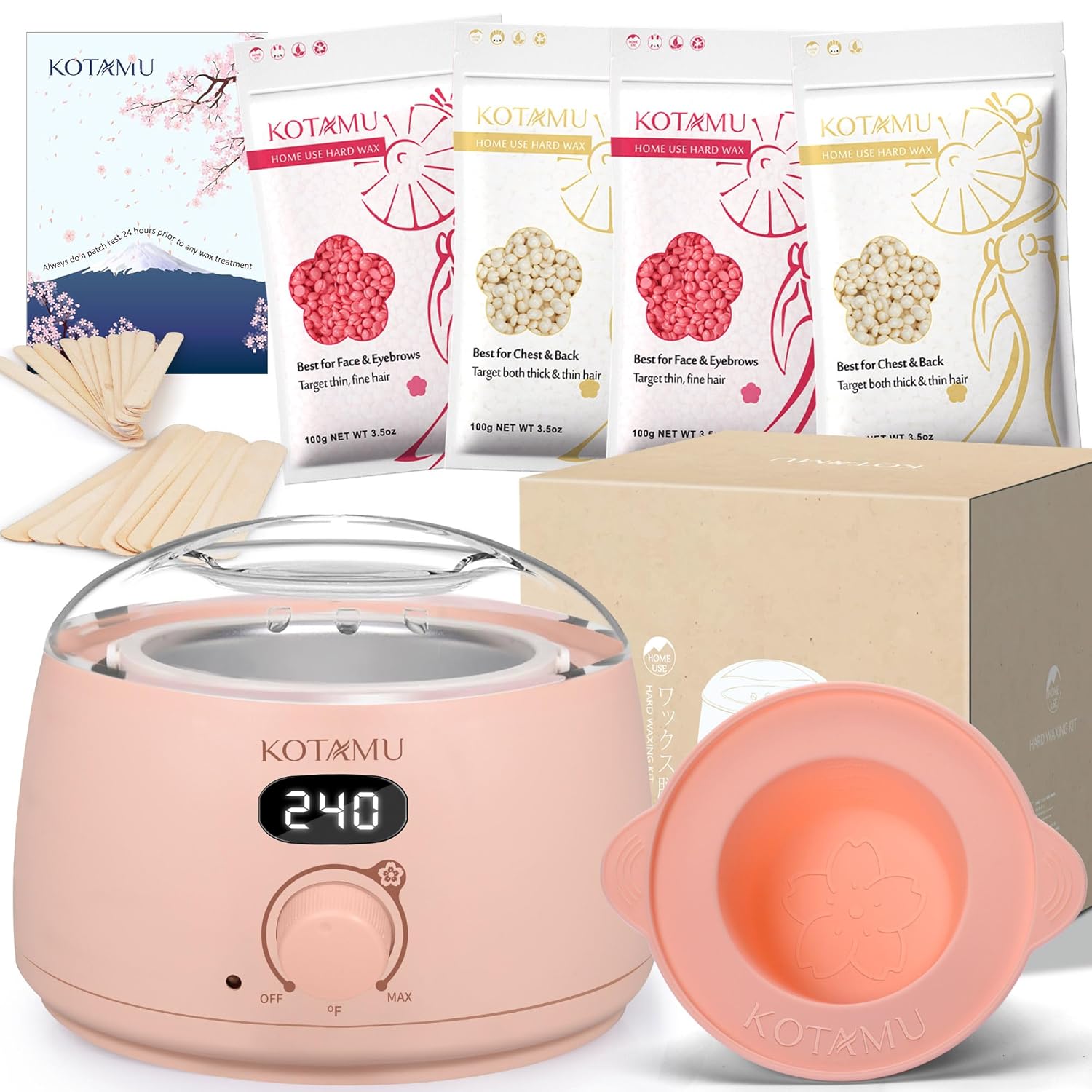 Wax Kit Pink Digital Hair Removal Waxing Kit for Women & Men Hot Wax Warmer Pot for Face, Eyebrow, Body, Brazilian, Bikini, Sensitive Skin Waxing Machine with 25 Accessories for Home Salon 3.5 Ounce (Pack of 4) Blush 01