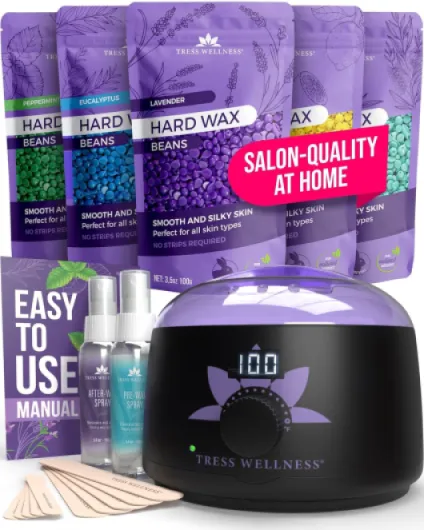 Waxing Kit for Sensitive Skin, Safe for Face & Skin, Prep & Aftercare Spray, Easy to Use, At-Home Kit for Face, Bikini, Brazilian & Full Body - Digital Display, Black Purple Flower BLACK PURPLE: Flower