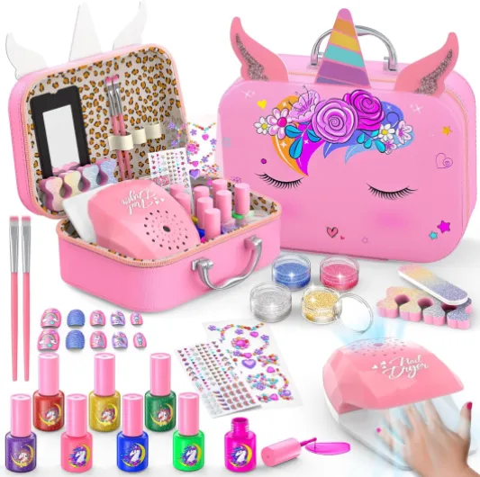 Kids Nail Polish Set for Girls, Non-Toxic Quick Dry Nail Art Salon Kit with Nail Dryer and Peelable Nail Polish,Ideal Gift Toys for Girls Age 3-12 Pink