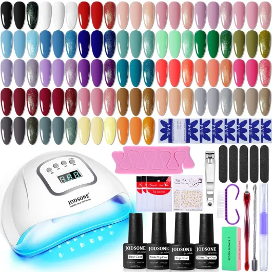 Gel Nail Polish Kit with U V Light 32 Colors Gel Polish Nail + 4 Functional Adhesive Bottles Kit Soak Off Manicure Tools Gifts for Women classic series