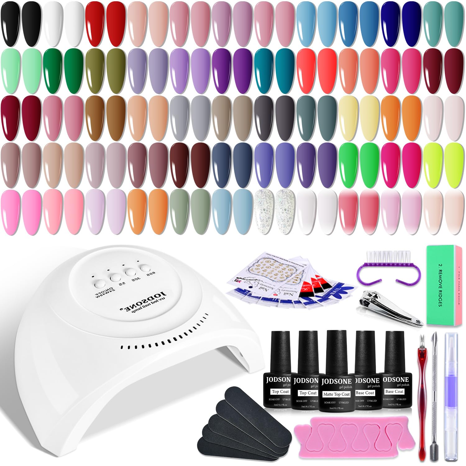 Gel Nail Polish Kit 60 PCS with U V Light Soak off Base Top Coat 55 Shine Colors Gel Nail Kit Bright and Dark Brown Wine Red Series Manicure Set for Women and Girls 60KIT 01