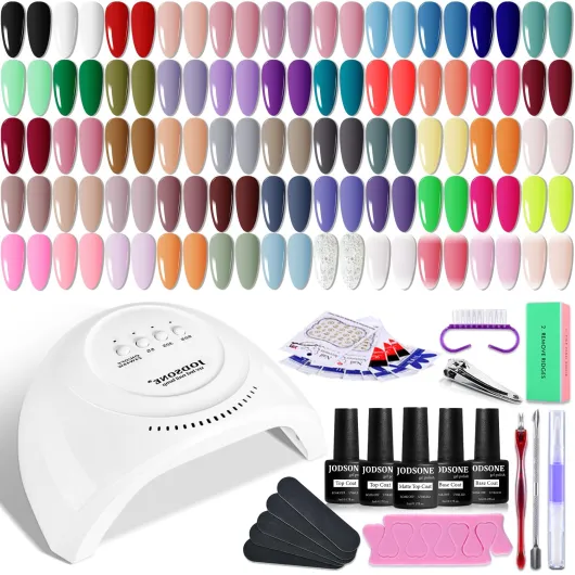 Gel Nail Polish Kit 60 PCS with U V Light Soak off Base Top Coat 55 Shine Colors Gel Nail Kit Bright and Dark Brown Wine Red Series Manicure Set for Women and Girls 60KIT 01