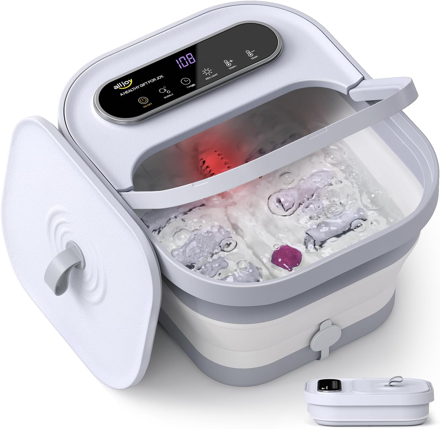 Foot Spa Bath Massager with Heat, Collapsible Foot Massager Spa Soaking Tub with Bubbles, Pumice Stone, Timer, 6 Shiatsu Massage Rollers Pedicure FootSpa for Relaxation, Gifts for Dad, Mom