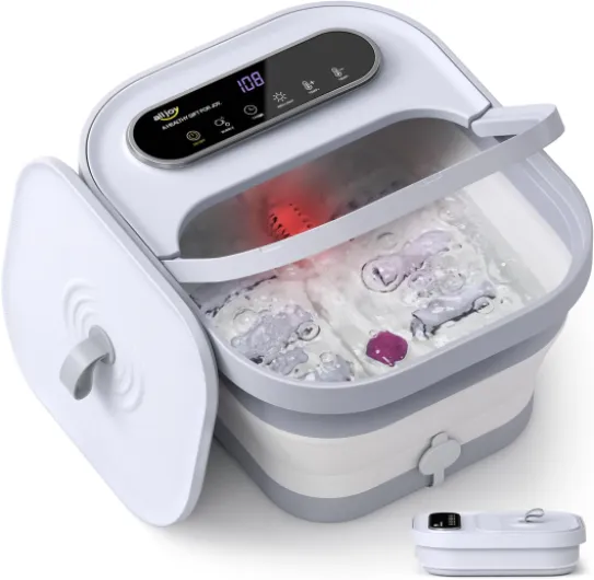 Foot Spa Bath Massager with Heat, Collapsible Foot Massager Spa Soaking Tub with Bubbles, Pumice Stone, Timer, 6 Shiatsu Massage Rollers Pedicure FootSpa for Relaxation, Gifts for Dad, Mom