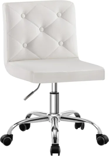 PU Leather Mid-Back Armless Vanity Chair Adjustable Height 360° Rolling Swivel for Home Office Work, White
