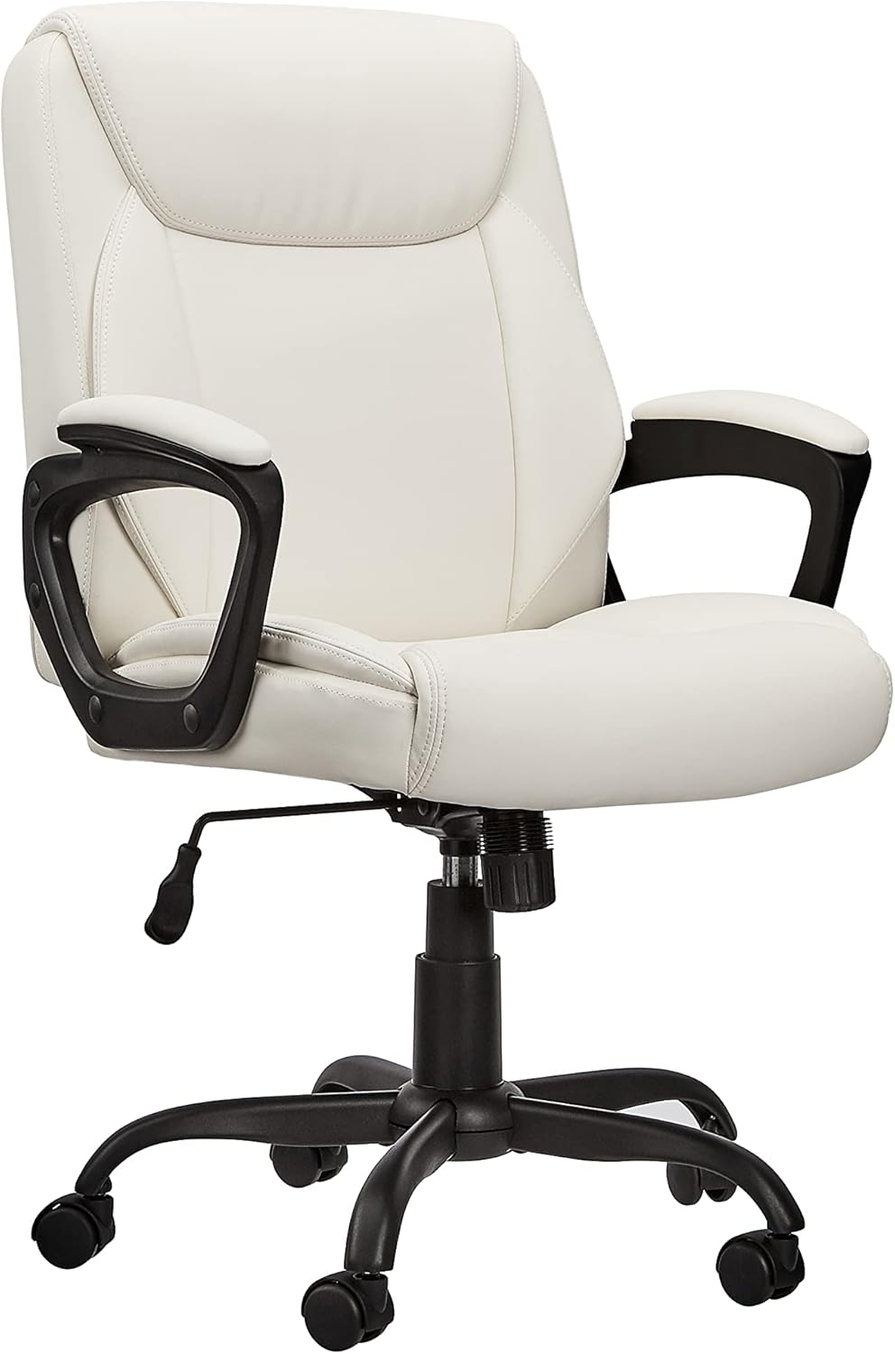 Classic Puresoft PU Padded Mid-Back Height Adjustable Office Computer Desk Chair with Armrest, 26"D x 23.75"W x 42"H, Cream