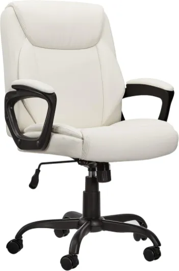 Classic Puresoft PU Padded Mid-Back Height Adjustable Office Computer Desk Chair with Armrest, 26"D x 23.75"W x 42"H, Cream