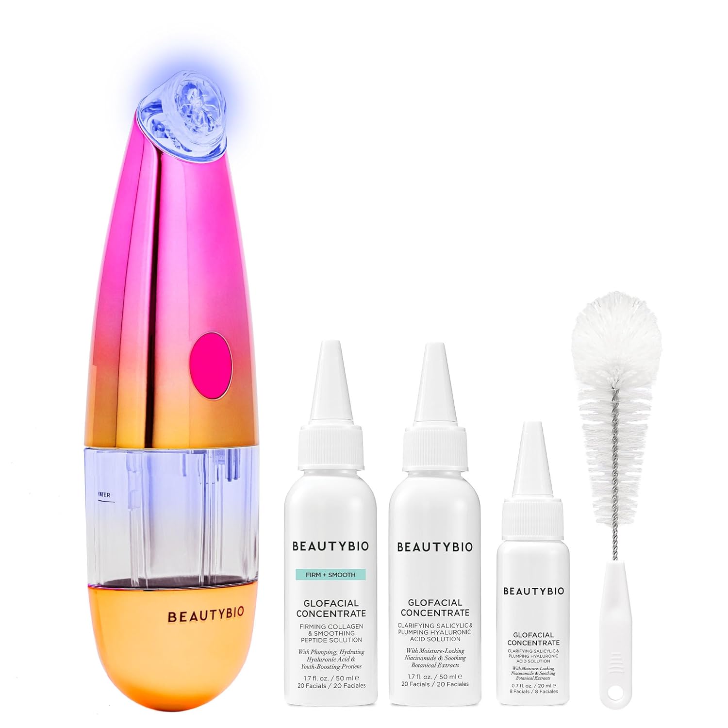 BeautyBio GLOfacial Hydro-Infusion Deep Pore Cleansing + Blue LED Clarifying Set: Tool + Concentrate GLOfacial Set