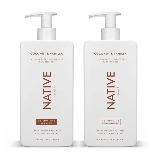 Coconut & Vanilla Shampoo and Conditioner Contain Naturally Derived Ingredients - All Hair Types, Color & Treated, Fine to Dry Damaged, Sulfate & Dye Free - 2-Pack
