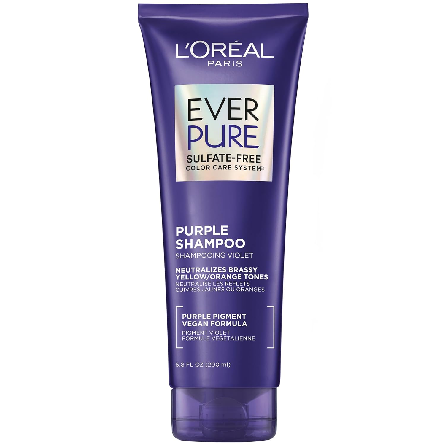 L’Oreal Paris Sulfate Free Brass Toning Purple Shampoo for Blonde, Bleached, Silver, or Brown Highlighted Hair, EverPure, 6.8 Fl Oz (Packaging May Vary) 6.8 Fl Oz (Pack of 1)