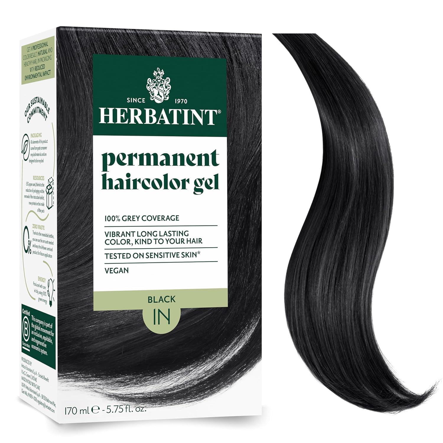 Permanent Hair Dye For Women - 1N Black - For Up To 100% Gray Coverage - Ammonia-Free, Alcohol-Free & Vegan - Salon Influenced Hair color 5.75 fl oz 1N Black 5.75 Fl Oz (Pack of 1)