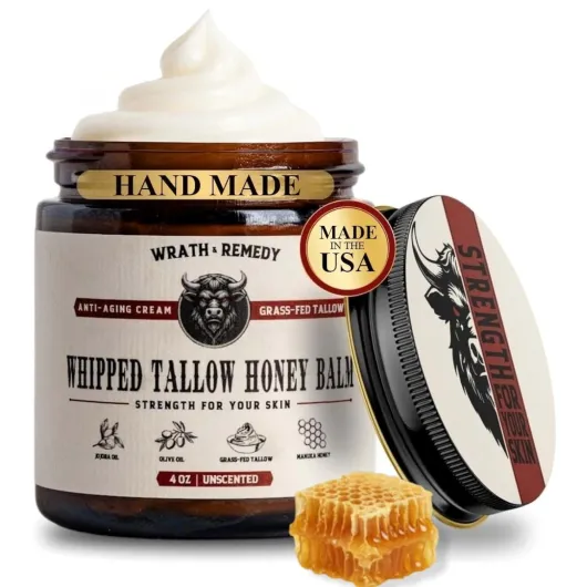 Organic Beef Tallow for Skin - 4 OZ (Unscented) — Grass Fed Beef Tallow for face + Body — US-Made Whipped Tallow and Honey Balm Moisturizer for Dry and Sensitive Skin, Eczema, Rosacea (No Additives) Unscented – 4oz