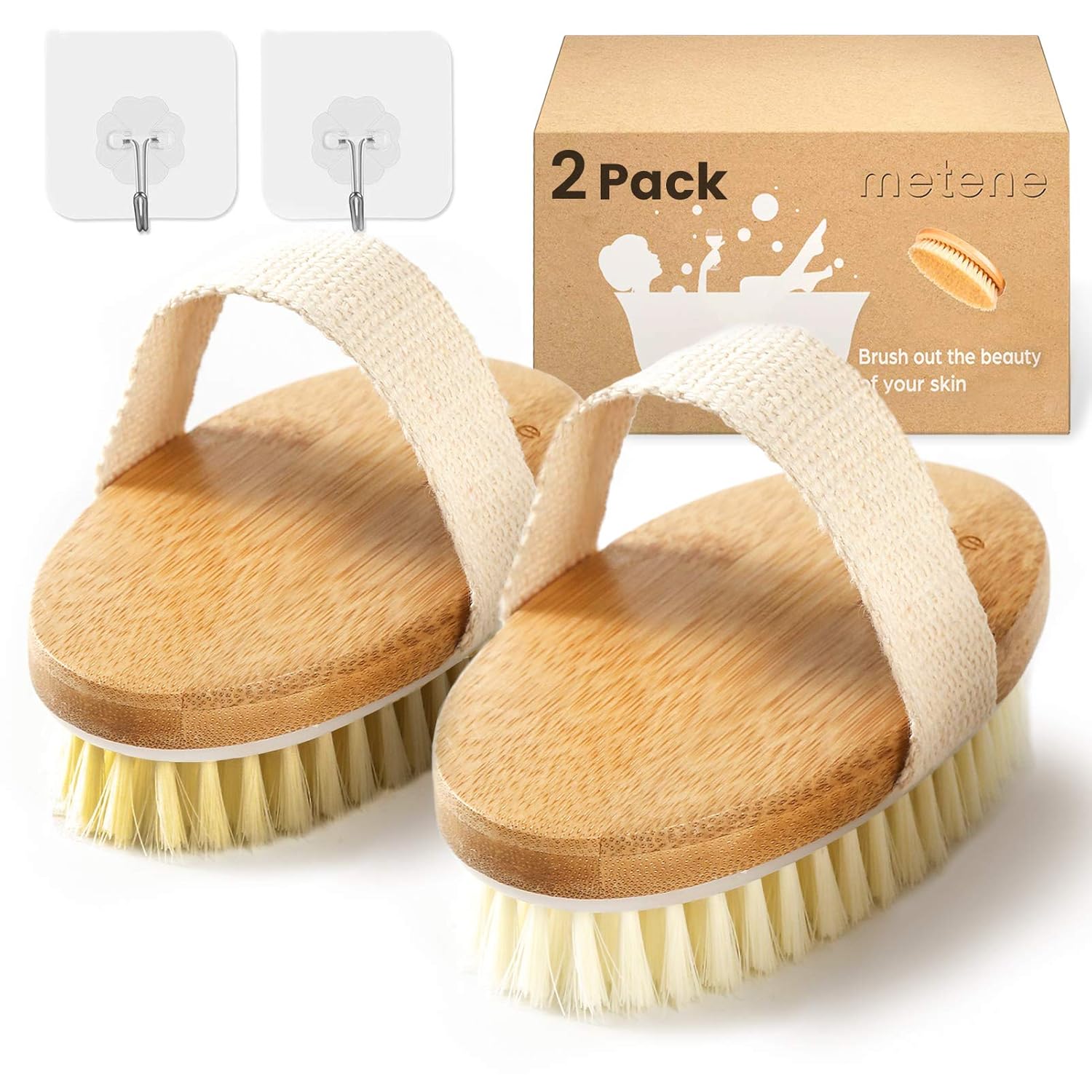 Dry Brushing Body Brush with Soft and Stiff Natural Bristles, Body Exfoliating/Massage Scrub Brush for Cellulite and Lymphatic, Improve Your Circulation, 2 Pack