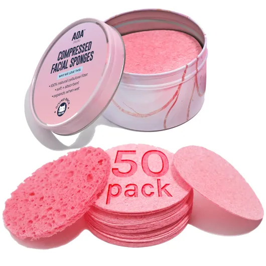 50-Count Compressed Facial Sponges 100% Natural Cosmetic Spa Sponges for Facial Cleansing, Exfoliating Mask, Remove for Makeup, Dead Skin, and Dirt (50 counts, Pink) Pink 1 Count (Pack of 50)
